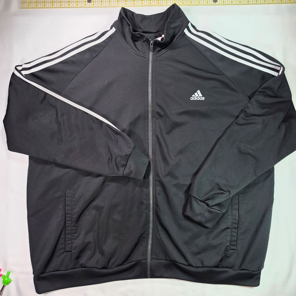 Adidas Track Jacket Mens 3XL Black 3-Stripes Full Zip Athletic Top Casual